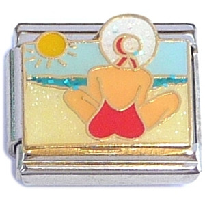 Beach Lounging Red Swimsuit Italian Charm Beach Lounging Red Swimsuit Italian Charm