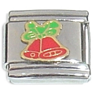 Red Bells Green Ribbon Italian Charm Red Bells Green Ribbon Italian Charm