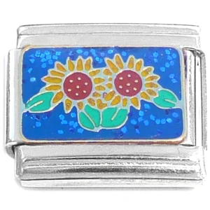 Sunflowers Blue Sparkle Italian Charm