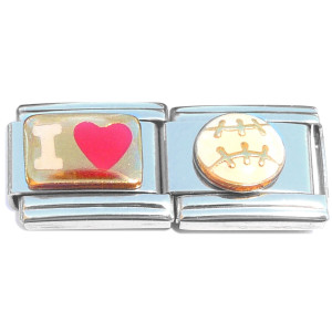 I Love Baseball Heart Double Italian Charm I Love Baseball Heart Double Italian Charm