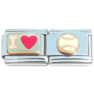 I Love Baseball Sports Double Italian Charm