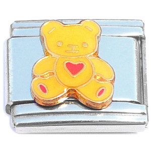 Yellow Teddy Bear Red Heart Italian Charm