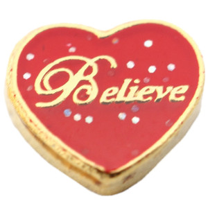 Believe Red Heart Floating Locket Charm Believe Red Heart Floating Locket Charm