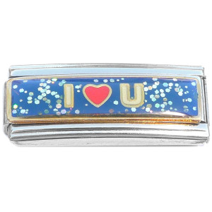 I Love You Blue Glitter Superlink Italian Charm