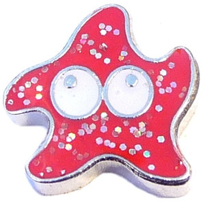 Glitter Red Star Fish Sea Star Floating Locket Charm