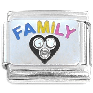 Family Heart Bling Italian Charm
