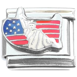 Statue of Liberty USA Flag Country Outline Italian Charm