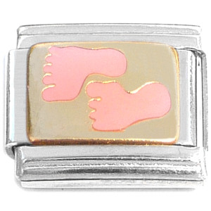 Pink Footprints Goldtone Italian Charm Pink Footprints Goldtone Italian Charm