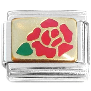 Red Rose and Leaf Gold Italian Charm