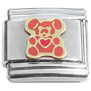 Teddy Bear and Heart Brown Italian Charm