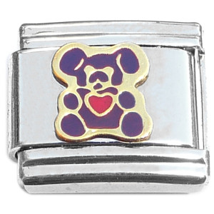 Teddy Bear and Heart Purple Italian Charm