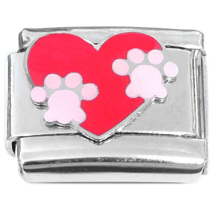 Paw Prints Pink Heart Red Italian Charm