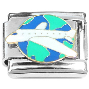 World Traveler Airplane Over Earth Italian Charm World Traveler Airplane Over Earth Italian Charm