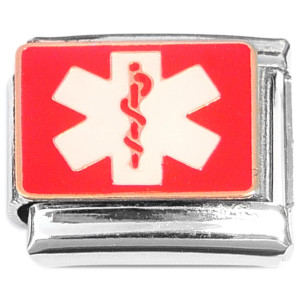 Medical Alert Symbol on Red Italian Charm Medical Alert Symbol on Red Italian Charm