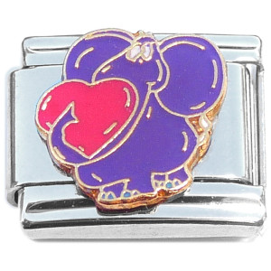 Purple Elephant Holding Heart Italian Charm Purple Elephant Holding Heart Italian Charm