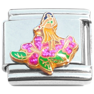 Hula Girl Tropical Flowers Glitter Italian Charm Hula Girl Tropical Flowers Glitter Italian Charm