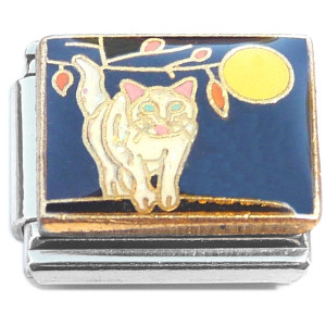 White Cat Moon Italian Charm