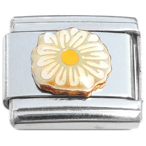 Bursting White Flower Yellow Center Italian Charm Bursting White Flower Yellow Center Italian Charm