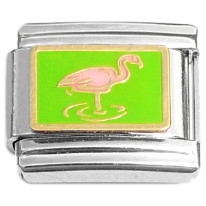 Flamingo on Green Italian Charm