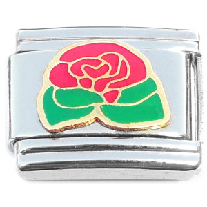 Pretty Red Rose Green Leaves Italian Charm Pretty Red Rose Green Leaves Italian Charm