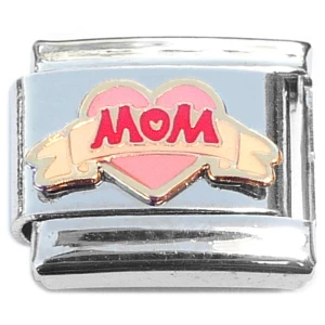 Mom Hearts Ribbon Italian Charm