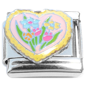 Colorful Flowers Heart Italian Charm Colorful Flowers Heart Italian Charm