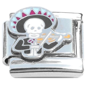 Skeleton Fiddle Player Mariachi Italian Charm