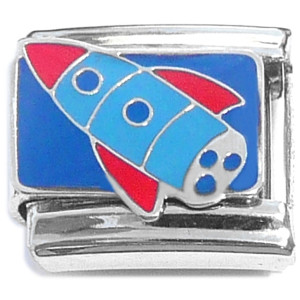 Space Rocket Ship Blue Red Italian Charm Space Rocket Ship Blue Red Italian Charm