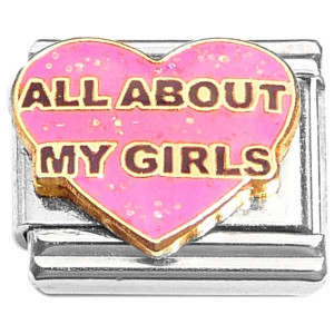 All About My Girls Pink Heart Italian Charm