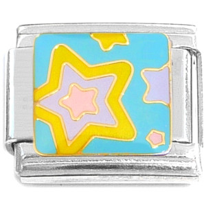 Yellow Purple Pink Star on Blue Italian Charm