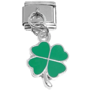 Green Four Leaf Clover Dangle Italian Charm