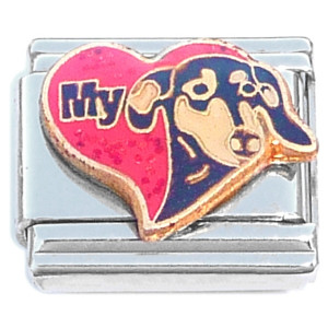 Love My Doxie Dachshund Red Heart Dog Italian Charm Love My Doxie Dachshund Red Heart Dog Italian Charm