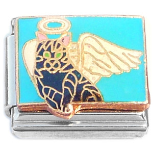 Black Cat Wings Cloud Halo Italian Charm Black Cat Wings Cloud Halo Italian Charm