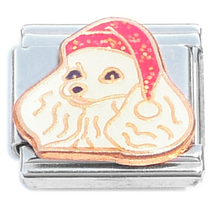 White Poodle Christmas Holiday Santa Hat Dog Italian Charm White Poodle Christmas Holiday Santa Hat Dog Italian Charm