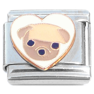 Pug White Heart Dog Italian Charm