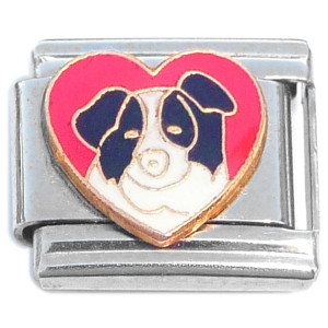 Border Collie Red Heart Dog Italian Charm Border Collie Red Heart Dog Italian Charm