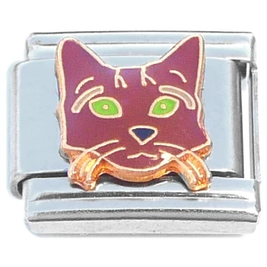 Brown Cat Face Whiskers Italian Charm
