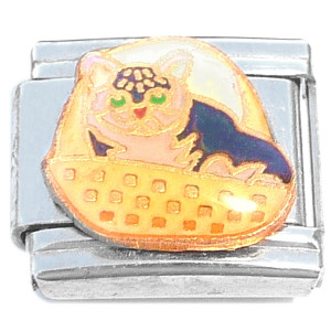 Tabby Cat in Basket Italian Charm