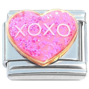 XOXO Glitter Pink Love Heart Italian Charm XOXO Glitter Pink Love Heart Italian Charm