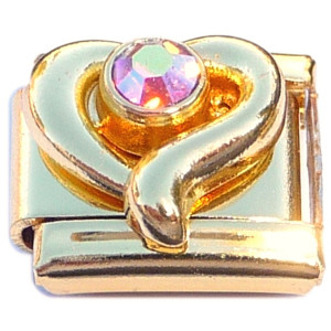 Pink Bling Heart Goldtone Base Italian Charm Pink Bling Heart Goldtone Base Italian Charm