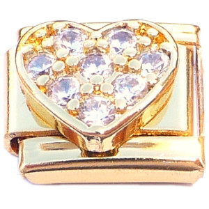 Clear Bling Heart Goldtone Base Italian Charm Clear Bling Heart Goldtone Base Italian Charm