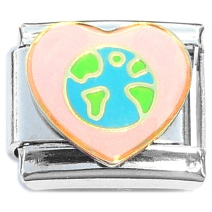 Planet Earth Pink Heart Italian Charm Planet Earth Pink Heart Italian Charm