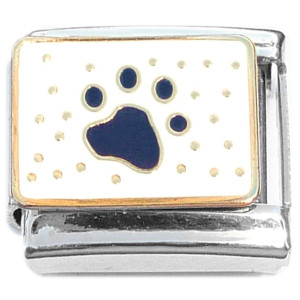 Black Paw Print on White Italian Charm