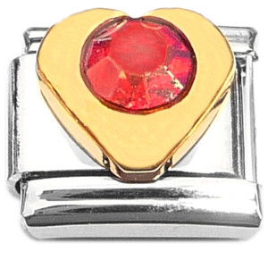 Iridescent Red Bling Goldtone Heart Italian Charm