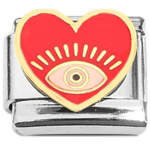 All Knowing Evil Eye Red Heart Italian Charm
