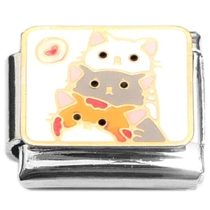 Heart Three Cats Italian Charm
