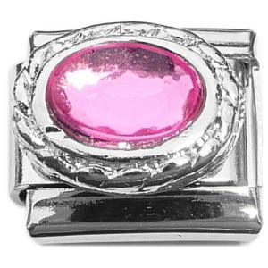Pink Oval Bling Italian Charm