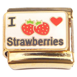 I Love Strawberries Goldtone Base Italian Charm I Love Strawberries Goldtone Base Italian Charm