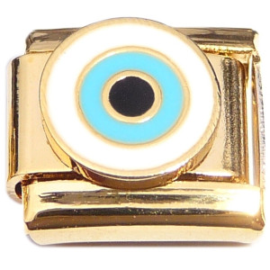 Round Evil Eye Protection Goldtone Base Italian Charm Round Evil Eye Protection Goldtone Base Italian Charm