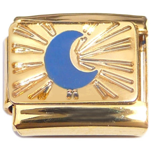 Blue Moon Burst Goldtone Base Italian Charm Blue Moon Burst Goldtone Base Italian Charm